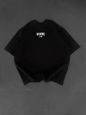 Baskılı Oversize Bisiklet Yaka T-shirt - Siyah