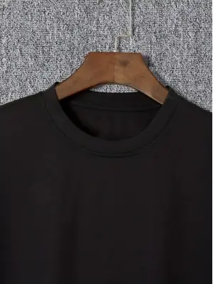 Baskılı Oversize Bisiklet Yaka T-shirt - Siyah