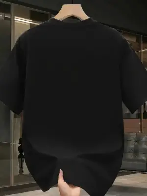 Baskılı Oversize Bisiklet Yaka T-shirt - Siyah