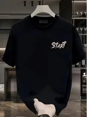 Baskılı Oversize Bisiklet Yaka T-shirt - Siyah