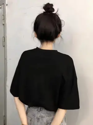 Baskılı Oversize Bisiklet Yaka T-shirt - Siyah
