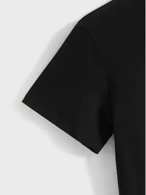 Baskılı Oversize Bisiklet Yaka T-shirt - Siyah