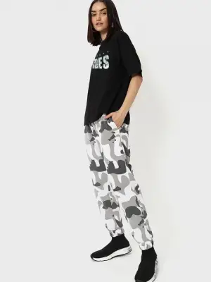 Baskılı Oversize T-shirt - Siyah