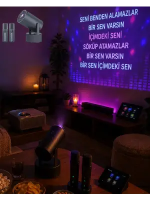 Bluetooth Hoparlörlü Akıllı Projektör Kablosuz Karaoke Mikrofonlu