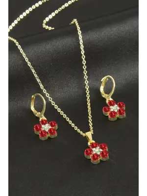 Çiçek Taşlı Set Kolye