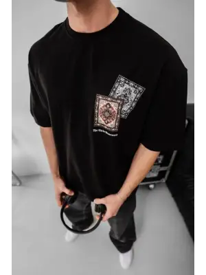 Erkek Baskılı Oversize T-shirt - Siyah