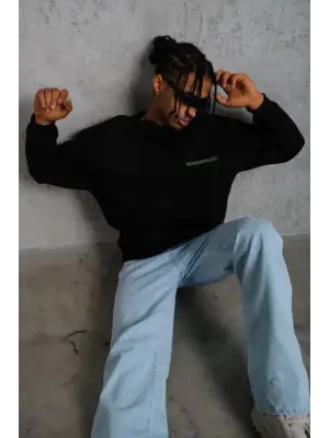 Erkek Baskılı Sweat - Siyah