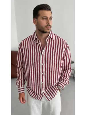 Erkek Dikey Çizgili Yarım Oversize Gömlek