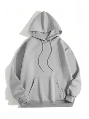 Erkek Düz Kapüşonlu Sweat - Boyalı Gri
