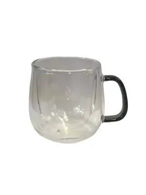 Çift Cidarlı Cam Kupa Gri Renk
