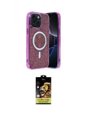 ieg™ iPhone 14 Kılıf Eksen Çizgi - Siyah Buffer Cam Ekran Koruyucu