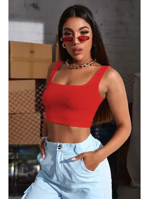 ieg™ Kadın Kırmızı Kalın Askılı Crop Top Büstiyer