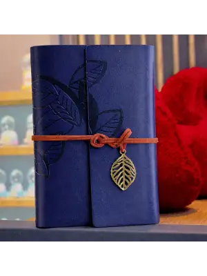 Lacivert Deri Yaprak Desenli Defter