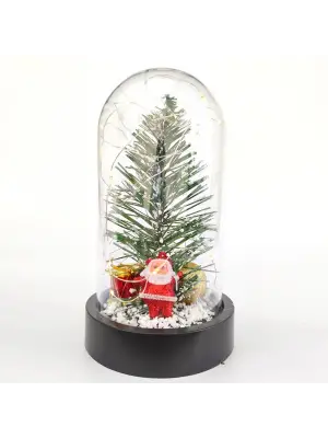 Noel Baba ve Çam Ağacı Temalı Led Işıklı Fanus