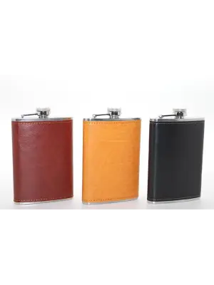 Paslanmaz Çelik Tekli 9 Oz Derili Matara