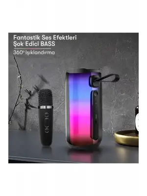 ieg™  Pluse 5 Mikrofonlu RGB Kablosuz Hoparlör - Siyah