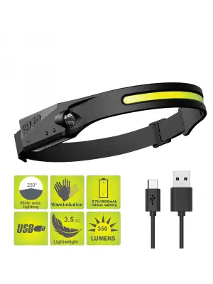 PS-001 5 Aydınlatma Modlu COB LED Sensörlü USB Şarj Edilebilir Dahili Pilli Kafa Lambası