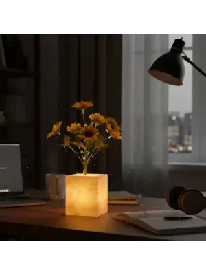 Sarı Saksılı LED Yapay Çiçek