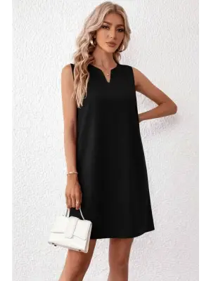 Kadın Askılı V Yakalı Mini Ithal Krep Elbise