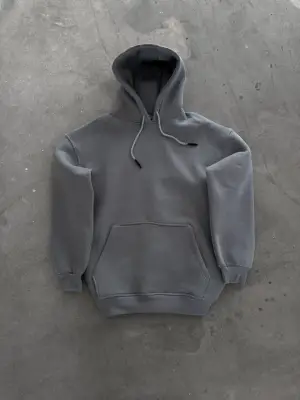 Kapşonlu Üç İplik Penye Basic SweatShirt - Boyalı Gri