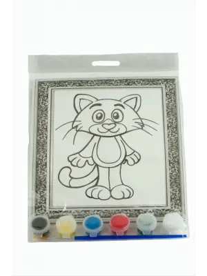 Kedi Desenli Boyama Tuval Seti