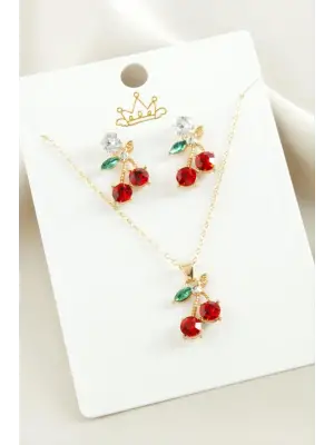 Kiraz Zirkon Taşlı Set Kolye
