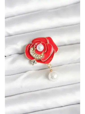 ietaks™ Kırmızı Gül İncili Model Broş