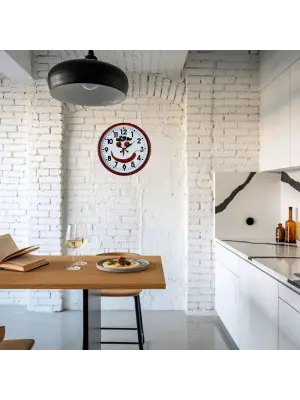 Kırmızı Happy Kitchen 36 Cm Mutfak Duvar Saati