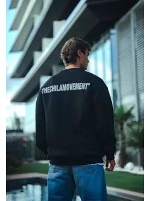 Kışlık Bisiklet Yaka Oversize Baskılı SweatShirt - Siyah