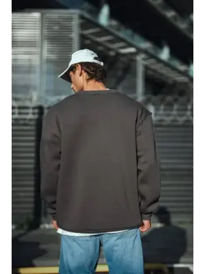 Kışlık Bisiklet Yaka Üç İplik Basic SweatShirt - Antrasit