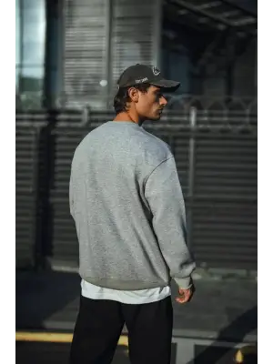 Kışlık Bisiklet Yaka Üç İplik Basic SweatShirt - Gri