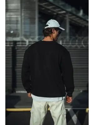 Kışlık Bisiklet Yaka Üç İplik Basic SweatShirt - Siyah