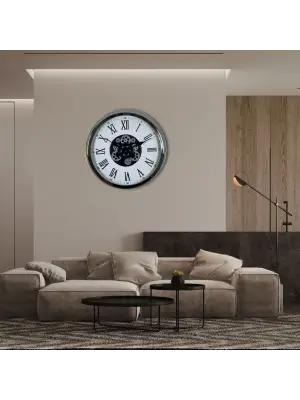 Krom Roma Rakamlı 60 Cm Çarklı Duvar Saati