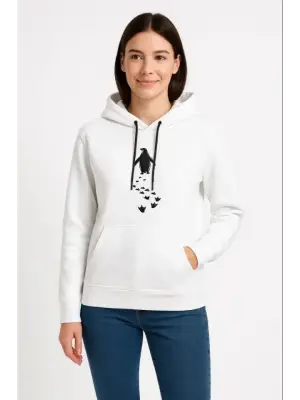 Nihilist Penguen Temalı Oversize Kapüşonlu Sweatshirt - Beyaz