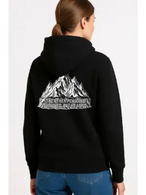Nihilist Penguen Temalı Oversize Kapüşonlu Sweatshirt - Siyah