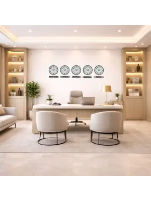 Sade Krem 36 Cm 5 li Tabelalı Dünya Saatleri