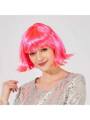 Şeker Pembe Renk Parti Peruğu Küt Saç