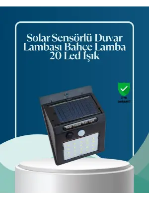 Sensörlü 20 Led Solar Duvar Lambası 3 Metre Algılama Mesafesi