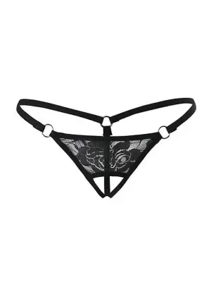 Siyah Dantelli Özel Bölgesi Açık G-String IEG1167
