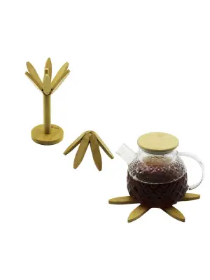 Standlı Ağaç Model 2pcs Ahşap Bambu Katlanır Nihale 6-yapraklı Çiçek Modeli= Çap: 20cm