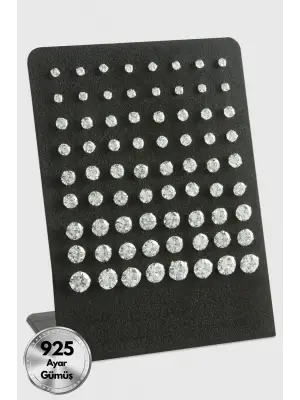 Tek Taş 925 Ayar Gümüş Küpe 72 Adet