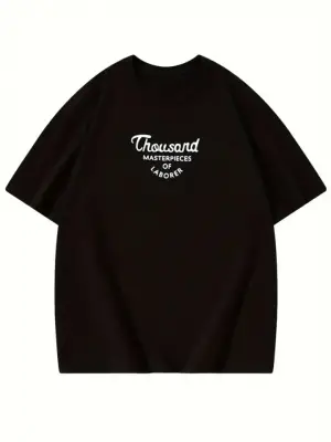 Thousand Baskılı Oversize Bisiklet Yaka T-shirt - Siyah