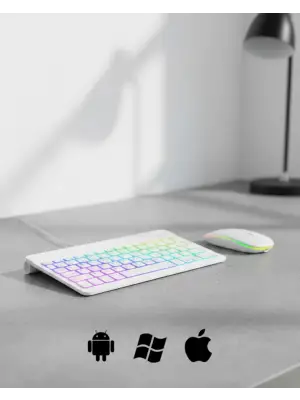 Türkçe Q Aydınlatmalı Klavye Mouse Seti Kablosuz Bluetooth Destekli