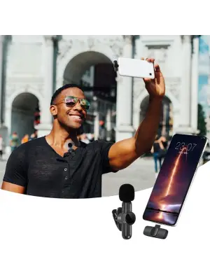 Type C Uyumlu İphone Dönüştürücülü Kablosuz Yaka Mikrofonu Android ve İphone Uyumlu Mini Mikrofon