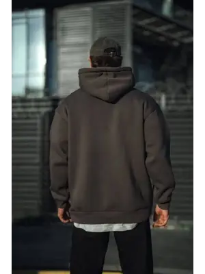 Üç İplik Penye Kapşonlu Basic SweatShirt - Antrasit
