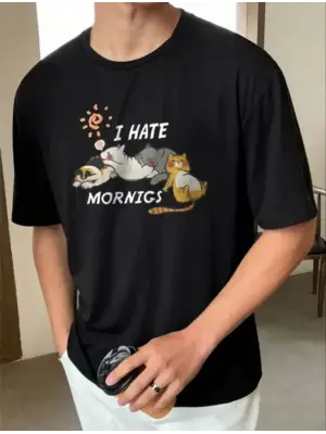Unisex Baskılı Oversize T-Shirt - Siyah