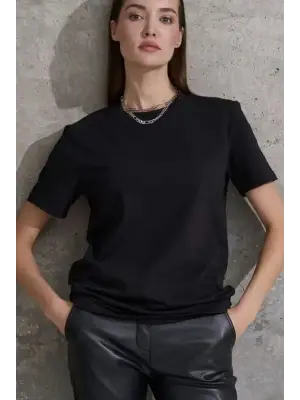 Unisex Kısa Kollu Bisiklet Yaka Basic Viskon Bluz