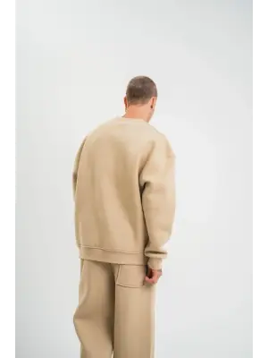 Uzun Kol Bisiklet Yaka Basic SweatShirt - Bej