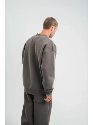 Uzun Kol Bisiklet Yaka Basic SweatShirt - Füme