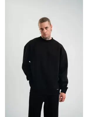 Uzun Kol Bisiklet Yaka Basic SweatShirt - Siyah